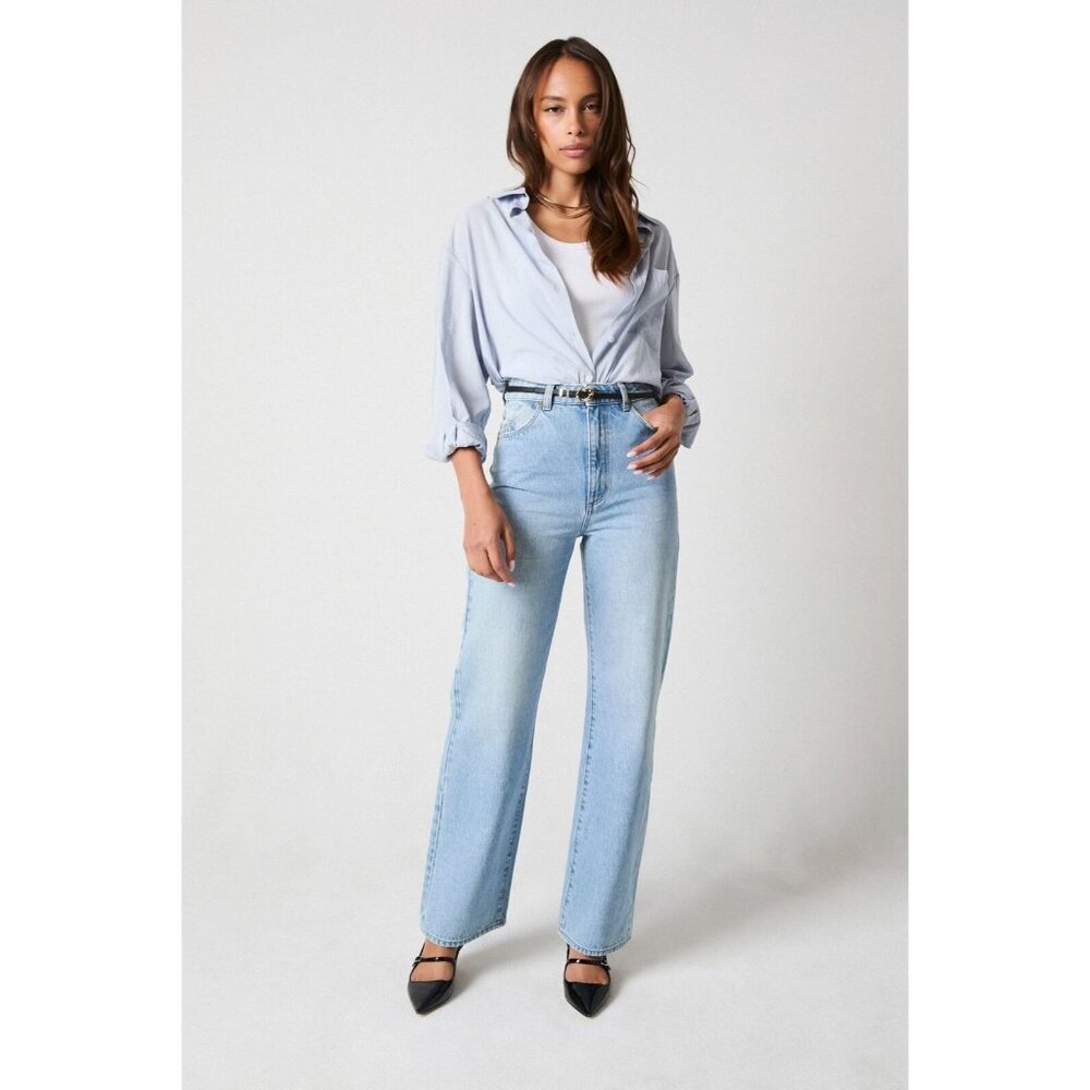 Rollas Women 26 Heidi Jean High Rise Loose Straight Light Wash Denim Distressed